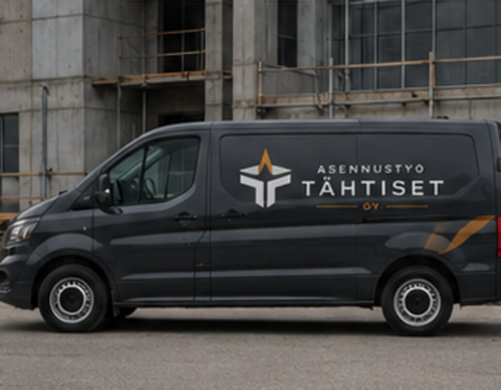 Asennustyö Tähtiset Oy:n pakettiauto työmaalla